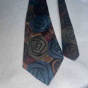 BBB 100%  Silk Tie Abstract Design Burgundy, Brown Preowned Made in USA